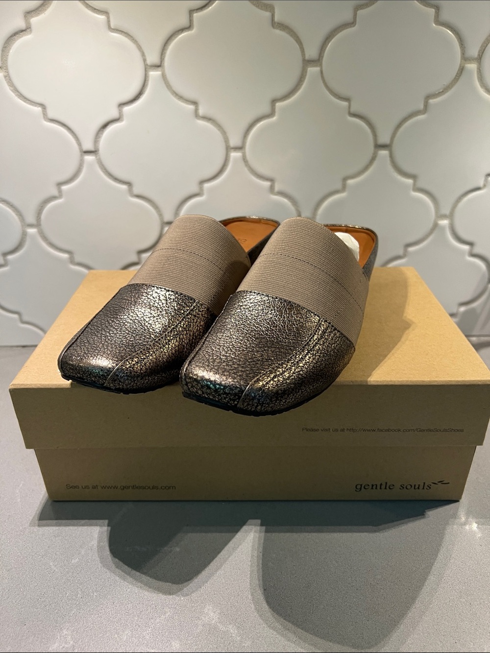 gentle souls Metallic Bronze Slip-On Loafers with Tan Elastic